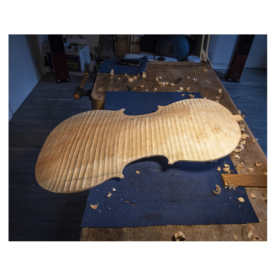 Making Moya's Cello - Rough arching with my gouge of a slab cut italian willow