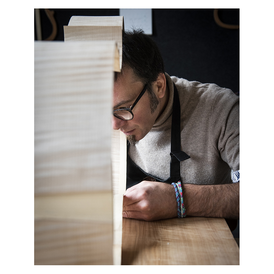 Making Moya's Cello -  The ribs of flamed maple are bent to shape and later on taken out from the mold